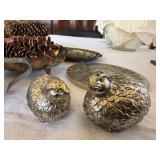 Vintage Silverplate Decor Lot Quail Shakers Inox Jar Tray Trivet