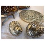 Vintage Silverplate Decor Lot Quail Shakers Inox Jar Tray Trivet