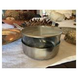 Vintage Silverplate Decor Lot Quail Shakers Inox Jar Tray Trivet