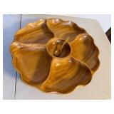 Waikiki Woods Monkey Pod Wood Lazy Susan Serving Tray w Spoon 16in