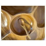Waikiki Woods Monkey Pod Wood Lazy Susan Serving Tray w Spoon 16in