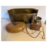 Antique Brass Copper Wash Tub & Oval Bed Warmer 2 Pc Primitive Lot