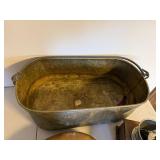 Antique Brass Copper Wash Tub & Oval Bed Warmer 2 Pc Primitive Lot