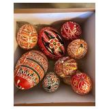 Mixed Hand Decorated Easter Egg Lot Folk Art Pysanky Style Ornaments