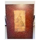 Large Buddha Wall Art Canvas Panel Red Gold Damask 35x48 Decor