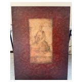Large Buddha Wall Art Canvas Panel Red Gold Damask 35x48 Decor