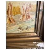 Signed Original Oil Landscape Painting Framed Village Wheat Field Art