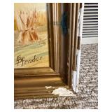 Signed Original Oil Landscape Painting Framed Village Wheat Field Art