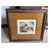 Framed Canal Scene Engraving Print After Cristini in Custom Frame