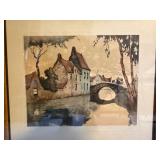 Framed Canal Scene Engraving Print After Cristini in Custom Frame