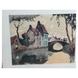 Framed Canal Scene Engraving Print After Cristini in Custom Frame