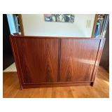 Vintage Rosewood Danish MCM Sliding Tambour Door Credenza Cabinet with Pull Out Drawers for Storage