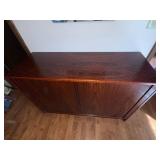 Vintage Rosewood Danish MCM Sliding Tambour Door Credenza Cabinet with Pull Out Drawers for Storage