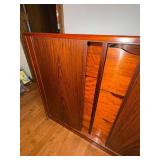 Vintage Rosewood Danish MCM Sliding Tambour Door Credenza Cabinet with Pull Out Drawers for Storage