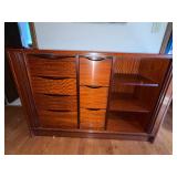 Vintage Rosewood Danish MCM Sliding Tambour Door Credenza Cabinet with Pull Out Drawers for Storage