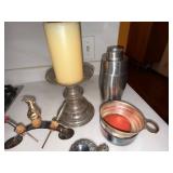 Vintage Barware & Silverplate Decor Lot Shaker Pourers Candle Holder