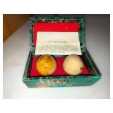 Chinese Stone Healthy Ball Set in Brocade Box w/ Insert Used