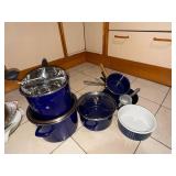Chantal Blue Enamel Cookware Lot Pots Pans Food Mill Ramekin Used Set