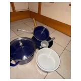 Chantal Blue Enamel Cookware Lot Pots Pans Food Mill Ramekin Used Set
