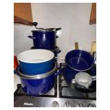 Chantal Blue Enamel Cookware Lot Pots Pans Food Mill Ramekin Used Set