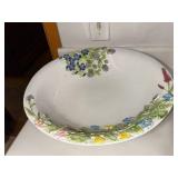 Italian Art Pottery Floral Majolica Centerpiece Bowl 14in Used