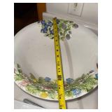 Italian Art Pottery Floral Majolica Centerpiece Bowl 14in Used