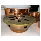 Vintage Copper Tone Casserole Chafer Set w Milk Glass Lid Insert Cups
