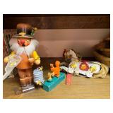Vintage Wooden Folk Art Beekeeper Figure Squirrel Horse Lot