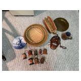 Mixed Vintage Decor Lot Mask Ornaments Baskets Plate Mug Folk Art