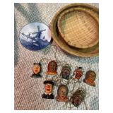 Mixed Vintage Decor Lot Mask Ornaments Baskets Plate Mug Folk Art