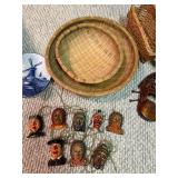 Mixed Vintage Decor Lot Mask Ornaments Baskets Plate Mug Folk Art