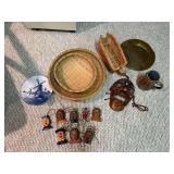 Mixed Vintage Decor Lot Mask Ornaments Baskets Plate Mug Folk Art