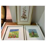 3 Framed Wall Art Pieces Watercolor Landscapes & Pressed Floral Decor
