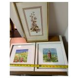 3 Framed Wall Art Pieces Watercolor Landscapes & Pressed Floral Decor