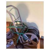 Rolling Garden Hose Reel Cart w/ Hose 2-Wheel Yard Watering Used