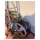 Rolling Garden Hose Reel Cart w/ Hose 2-Wheel Yard Watering Used