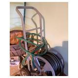 Rolling Garden Hose Reel Cart w/ Hose 2-Wheel Yard Watering Used