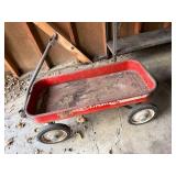 Vintage Radio Flyer Red Steel Pull Wagon White Wheels Rusty Patina