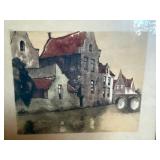 Vintage Framed Bruges Canal Scene Print Wall Art 20x19 Attributed