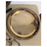 Mixed Silverplate Serving Tray Pan Candle Holder Lot 6 Pcs Vintage
