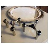 Mixed Silverplate Serving Tray Pan Candle Holder Lot 6 Pcs Vintage