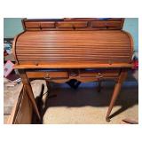 Vintage Wooden Roll Top Writing Desk Secretary w Drawers, Good