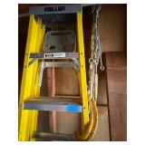 Keller Fiberglass Step Ladder w/ Turnbuckles & Rope Hooks Lot