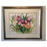 Ruth Springer Tulip Watercolor Painting Framed Signed Floral Art 32x27
