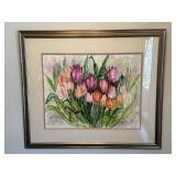 Ruth Springer Tulip Watercolor Painting Framed Signed Floral Art 32x27