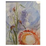 Ruth Springer Signed Abstract Floral Watercolor Framed Wall Art