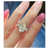 Silver Plated Moissanite Versatile Drop Ring, Size 9 - Brand New