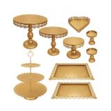 Jalancy Set of 9 Gold Cake Stands Metal Cupcake Stand Set Multiple Styles - Great for Desserts, Cake, Candy, $50 Retail - Brand New
