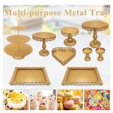 Jalancy Set of 9 Gold Cake Stands Metal Cupcake Stand Set Multiple Styles - Great for Desserts, Cake, Candy, $50 Retail - Brand New
