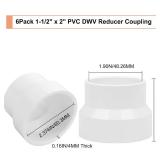 6 Pack of 2" x 1-1/2" PVC DWV Coupling Adapters (Socket x Socket) Schedule 40 PVC DWV Slip Reducing Coupling Pipe Fittings, PVC Increaser/Reducer Coupling for Home Sewer Plumbing - Brand New